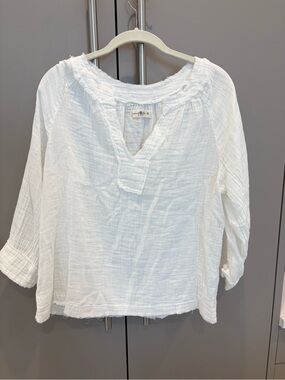Natural Life White Cotton Gauze Peasant Boho Blouse 3/4 Sleeve -M